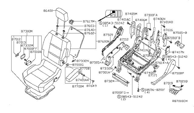 2010 Nissan Armada Cover-Seat Slide Inner,RH Diagram for 87305-ZQ00B
