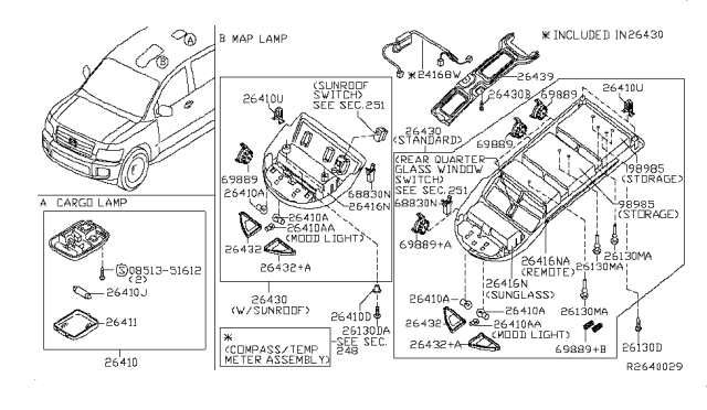 2007 Nissan Armada Lamp Assembly-Map Diagram for 26430-7S666