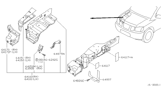 2004 Nissan Armada Hood Ledge & Fitting Diagram