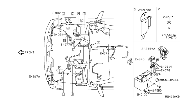 2008 Nissan Armada Harness Assy-Engine Room Diagram for 24012-ZQ04D