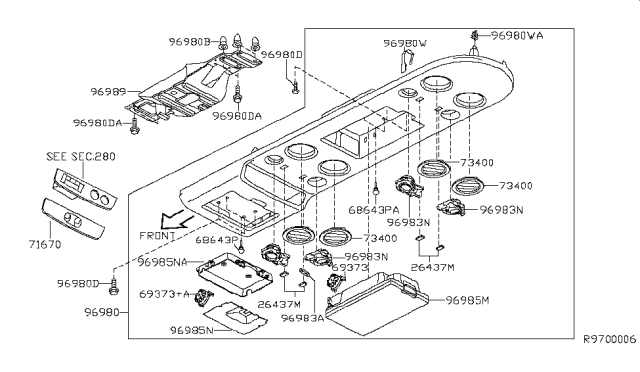 2004 Nissan Armada Console Assembly - Roof Diagram for 96980-7S13A