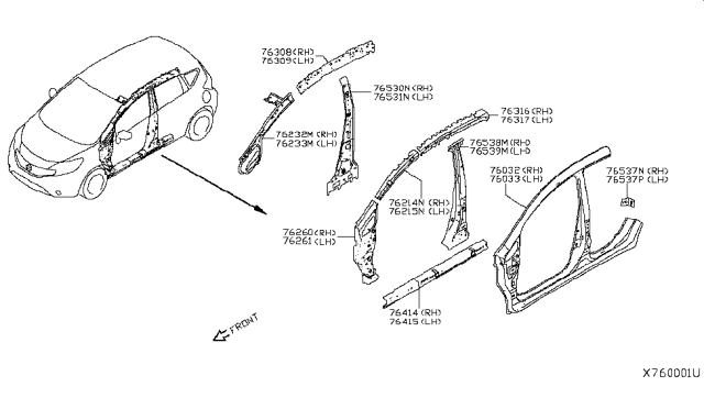 2014 Nissan Versa Note Pillar-Front Inner Upper Driver Side Diagram for G6270-3WCEB