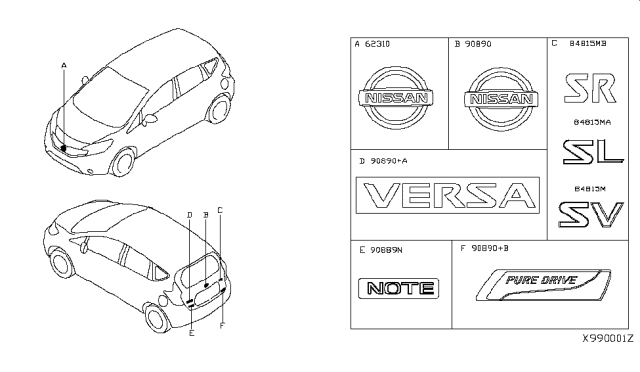 2017 Nissan Versa Note Emblem-Trunk Lid Diagram for 84896-3VY0B