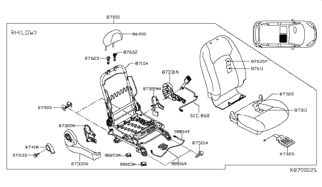 2015 Nissan Versa Note Headrest Assy-Front Seat Diagram for 86400-3VL0A