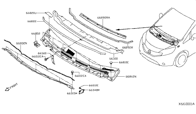 2019 Nissan Versa Note Reinforce Assy-Cowl Top Diagram for 66360-3WC0A