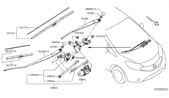2015 Nissan Versa Note Motor Assy-Windshield Wiper Diagram for 28810-3WC0A