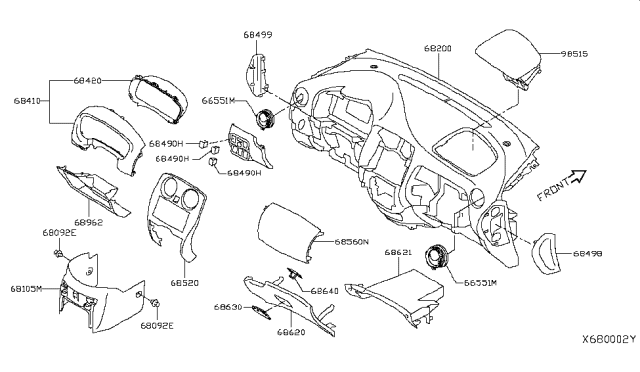 2017 Nissan Versa Note Instrument Panel,Pad & Cluster Lid Diagram 6