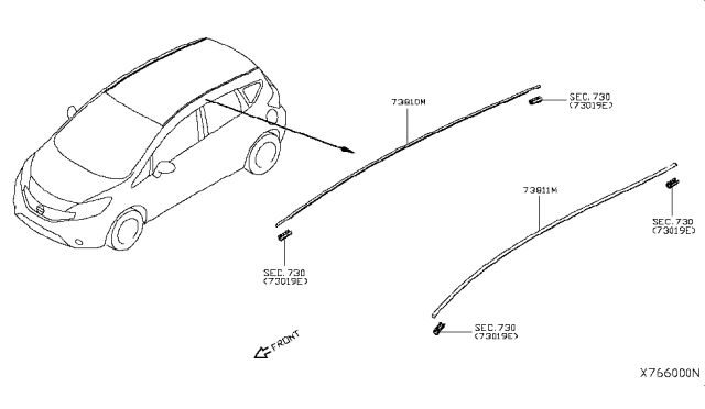 2014 Nissan Versa Note Body Side Molding Diagram 1