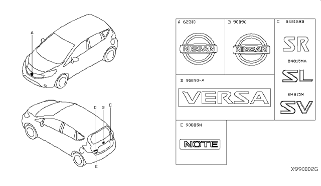 2019 Nissan Versa Note Emblem & Name Label Diagram