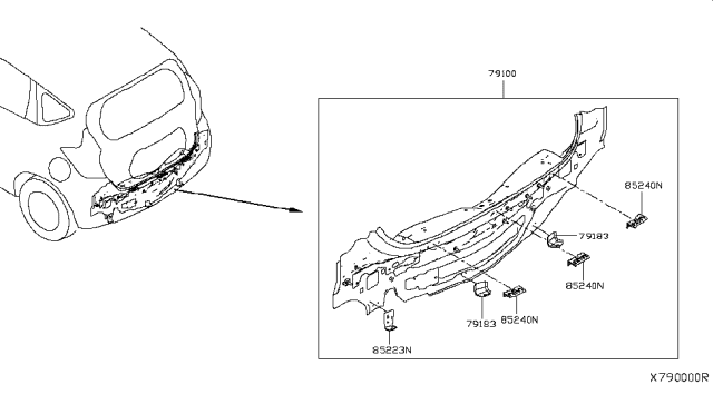 2014 Nissan Versa Note Rear,Back Panel & Fitting Diagram 1