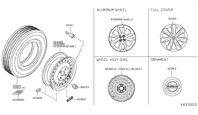 2015 Nissan Versa Note Road Wheel & Tire Diagram 1