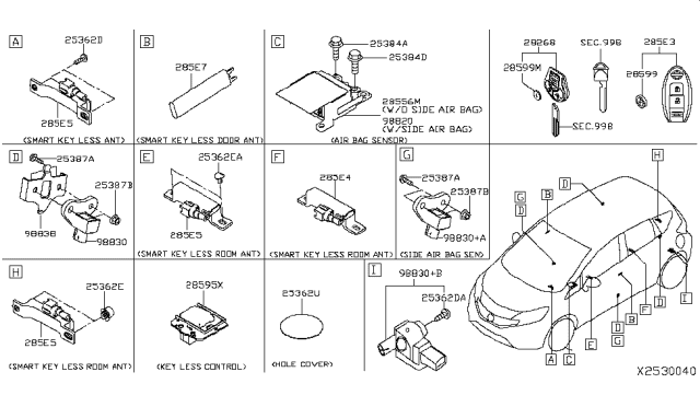 2014 Nissan Versa Note Sensor-Side AIRBAG, RH Diagram for 98836-3JA8A