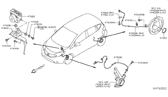 2018 Nissan Versa Note Bracket-SKID Control Diagram for 47960-1HA0A