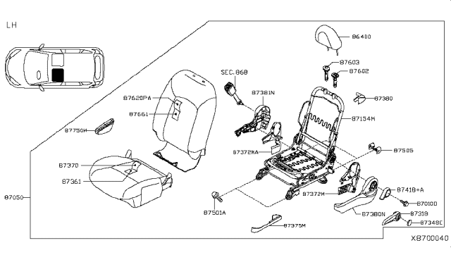 2018 Nissan Versa Note Front Seat Armrest Assembly Left Diagram for 87750-9MD1B