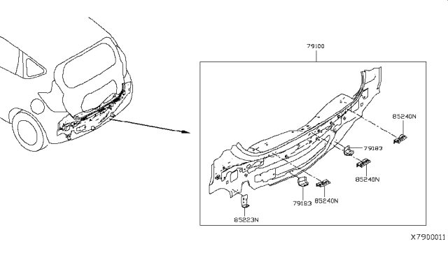 2016 Nissan Versa Note Bracket Rear Bumper Side Diagram for G9183-3WCAA