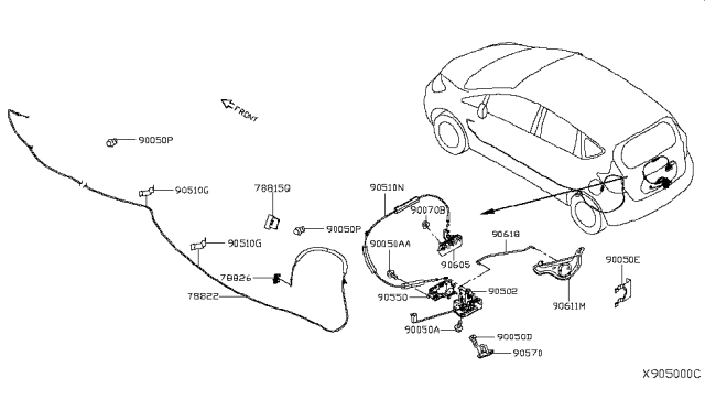 2014 Nissan Versa Note Rod-Key Cylinder Diagram for 90514-3WC0A