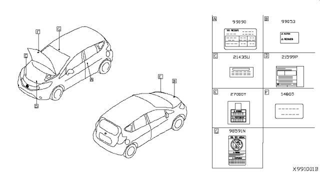 2016 Nissan Versa Note Emission Label Diagram for 14805-9KE1A