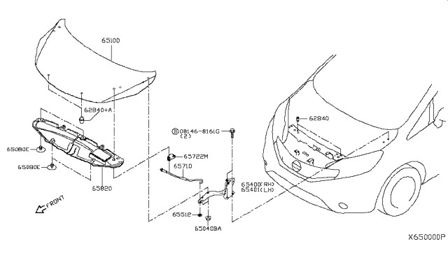 2014 Nissan Versa Note Hood Assembly Diagram for FEA00-3WCMA