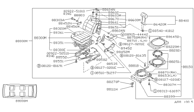 1989 Nissan Van FINISHER-Device Lf Seat Inside Blue Diagram for 87452-07P03