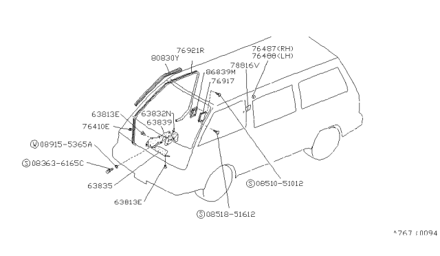 1987 Nissan Van Cover-End SILL MOULDING RH Diagram for 76845-G5100