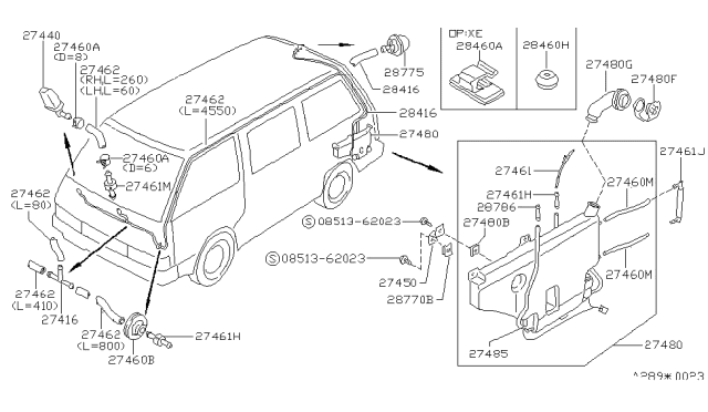 1990 Nissan Van Rear Window Washer Nozzle Assembly Diagram for 28970-17C00