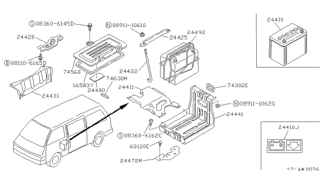 1990 Nissan Van Bumper-Battery Mounting Diagram for 24470-17C10
