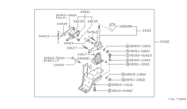 1988 Nissan Van Transmission Control Device Assembly Diagram for 34102-17C10