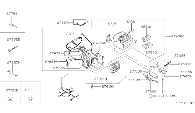 1988 Nissan Van Harness Air Conditioner Diagram for 27584-17C01