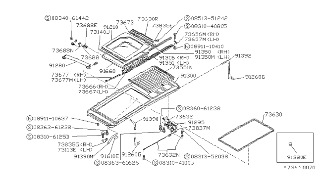1989 Nissan Van Lid-SUNROOF Out Diagram for 73610-17C00