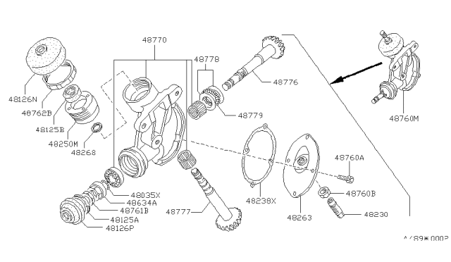 1989 Nissan Van Cover-Front,Gear Housing Diagram for 48263-G5200