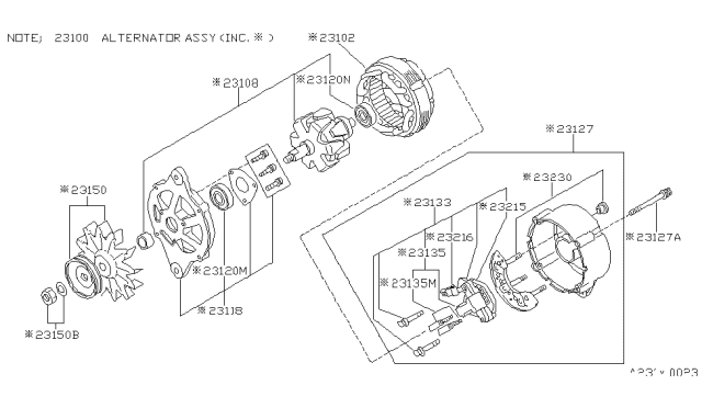 1988 Nissan Van Alternator Assembly Diagram for 23100-17C70