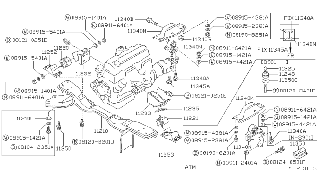 1990 Nissan Van Engine Mount Member Assembly, Rear Diagram for 11350-12C10