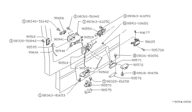 1989 Nissan Van Back Door Lock Actuator Diagram for 90504-23C00