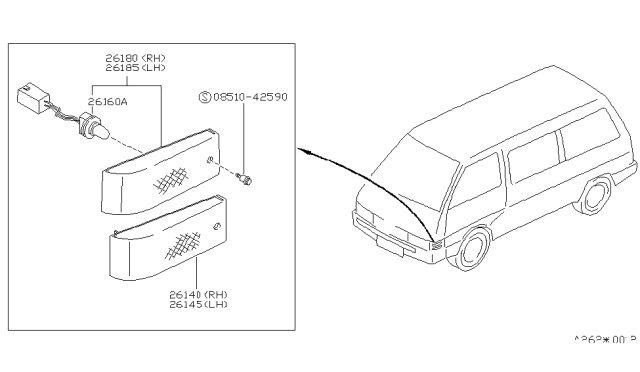 1988 Nissan Van Reflector Assembly-Front Side RH Diagram for 26140-17C00