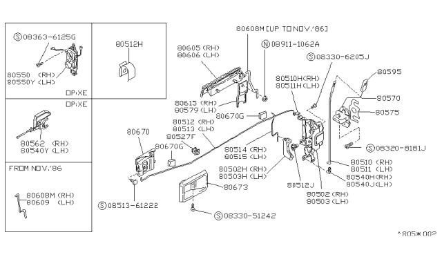 1987 Nissan Van Rear Door Inside Handle Assembly, Right Diagram for 80670-50A02