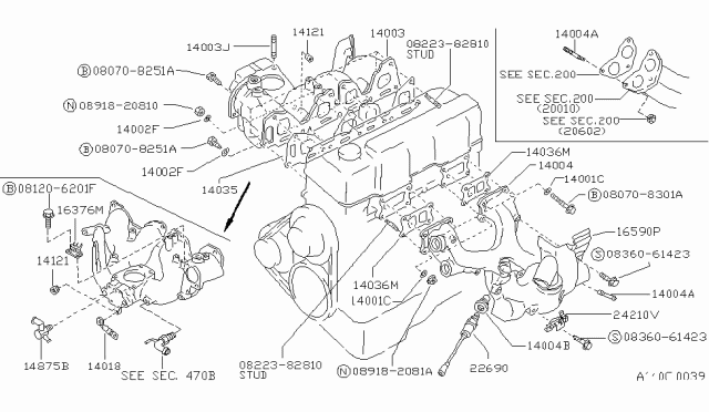 1989 Nissan Van Exhaust Manifold Diagram for 14002-14C10