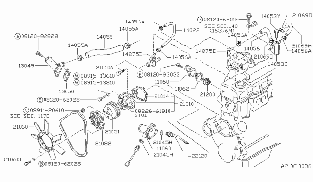1989 Nissan Van Water Pump, Cooling Fan & Thermostat Diagram