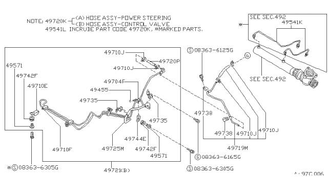 1989 Nissan Van Clip-Power Steering Tube Diagram for 49738-G5400