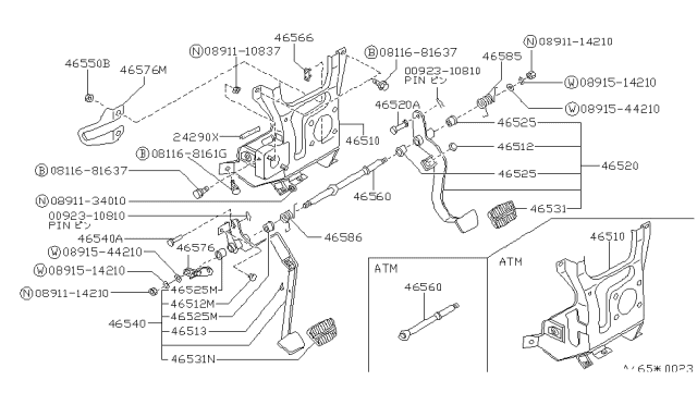 1989 Nissan Van Stay-Pedal Bracket Diagram for 46578-17C00