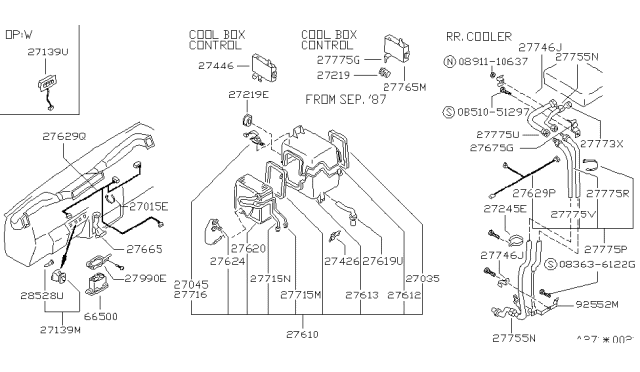 1988 Nissan Van Switch Assy-Air Conditioner Diagram for 27670-G5101