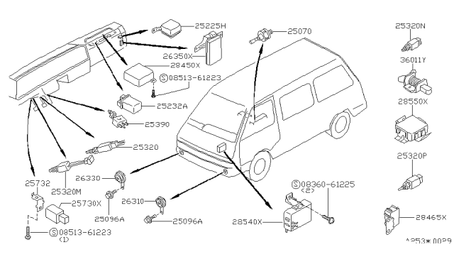 1990 Nissan Van Switch Assy-Parking Brake Lamp Diagram for 36011-21C00