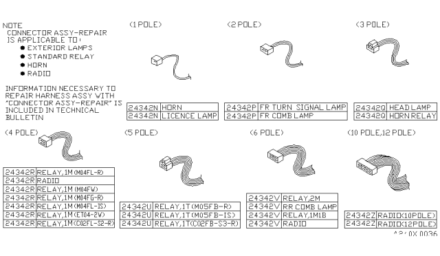1991 Nissan Van Connector Assembly Harness Repair Diagram for B4342-0WFW0