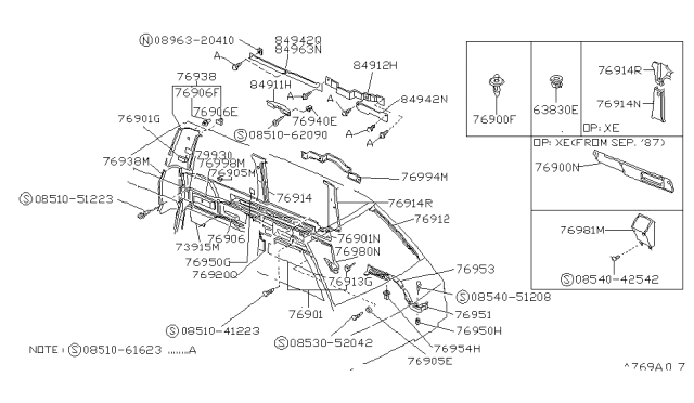 1987 Nissan Van Cover-Rear Side LH Red Diagram for 76967-17C02