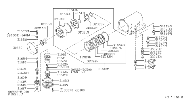 1990 Nissan Van RETAINER-RETRN Spring,Od SERVO Diagram for 31622-41X00