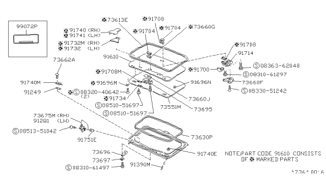 1990 Nissan Van Label-Sun Roof Diagram for 73898-16M01