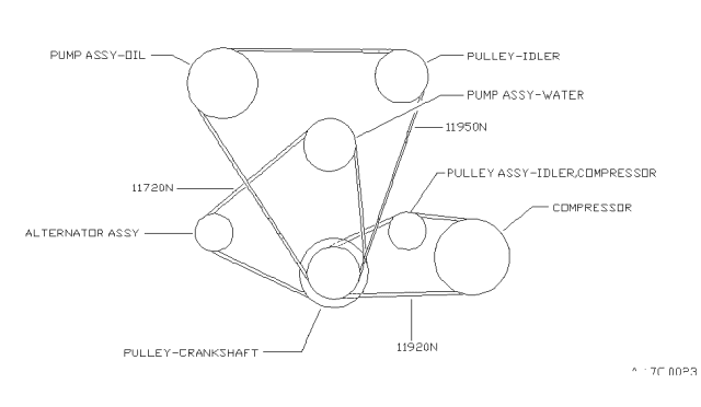 1990 Nissan Van Compressor Belt Diagram for 02117-91523