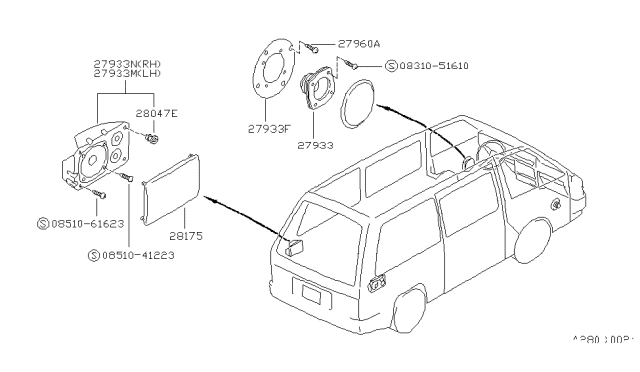 1988 Nissan Van Speaker Unit Diagram for 28138-27C00