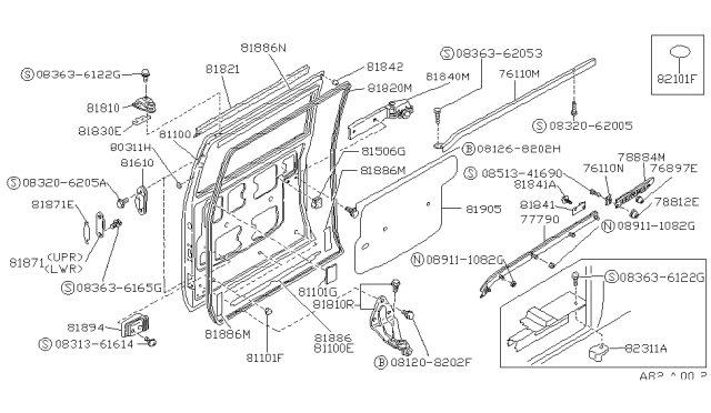 1989 Nissan Van Roller Assembly Slide Door Lower R Diagram for 82854-16C01
