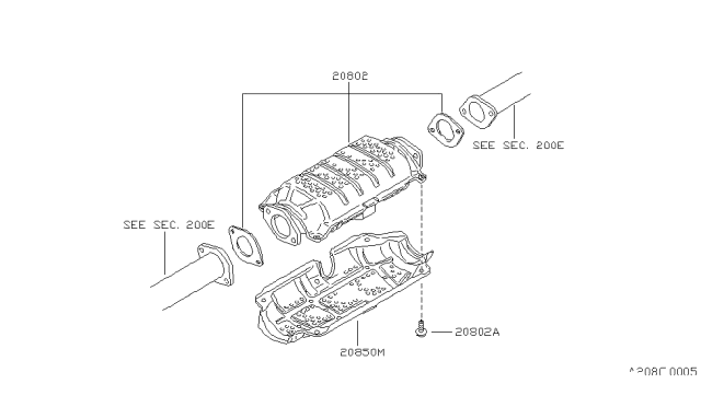 1989 Nissan Van Three Way Catalytic Converter With Shelter Diagram for 20802-07G27