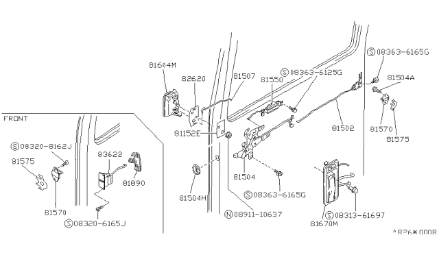 1989 Nissan Van Inside Handle Assembly, Right Diagram for 82670-17C00